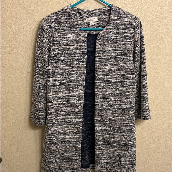 Tahari Sweaters - Tahari Blue and White Cardigan Sweater with Open Front Size Medium